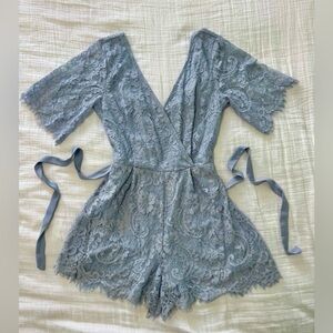 Elegant Lace Romper in Light Blue
